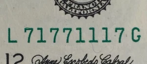 Uncirculated 2006 $1.00 FRN FANCY BINARY SERIAL NUMBER L71771117G - Imagen 1 de 7