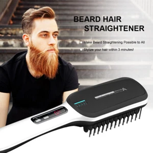 Men Beard Brush Straightener Quick Heated Hair Straightening Comb Anti-Scald LCD - Picture 1 of 10