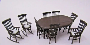1:24 1/2 Scale Dollhouse Miniature Table with 6 Chairs and 2 Rocker's Espresso - Picture 1 of 6