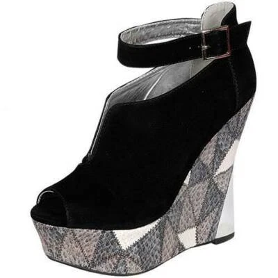 Liliana черный искусственной кожи платформе на танкетке замши слинга женские туфли Sander-24 - Изображение 1 из 2