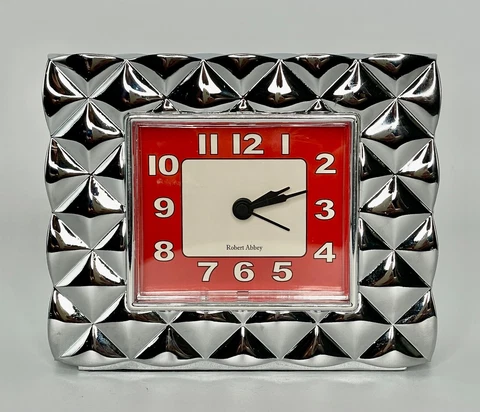 Vintage Chrome Look Deco Style Quilted Alarm Clock By Robert Abbey Works! Cover