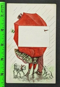 Tarjeta comercial de colección de 1890 única paraguas mujer hombre perros Baltimore Maryland - Imagen 1 de 2