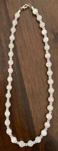 18" Weiße Glas Crackle Perlen mit Lavendel Katzenauge Halskette - Bild 1 von 4