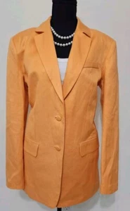 Bar III Blazer Womens Orange Linen Blend Two Button Blazer Sz M Business Casual - Picture 1 of 11
