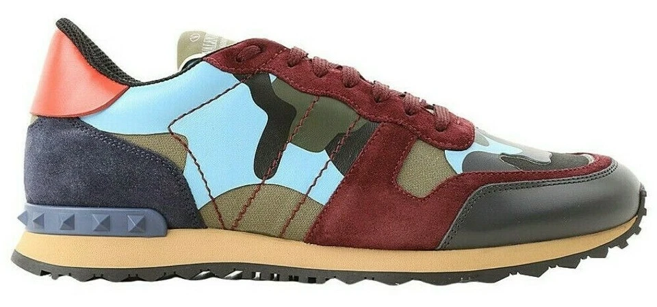 Valentino Garavani Rockrunner Camouflage-Print Cuero Tuerca Ante Zapatillas Azul - Imagen 1 de 4