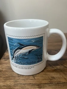 National Aquarium Baltimore Md  Mug Stamp Common Dolphin White Ceramic 1990 - Picture 1 of 5