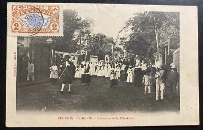 1908 French Reunion RPPC Postcard Cover To St Gall Switzerland God Procession - Image 1 of 2