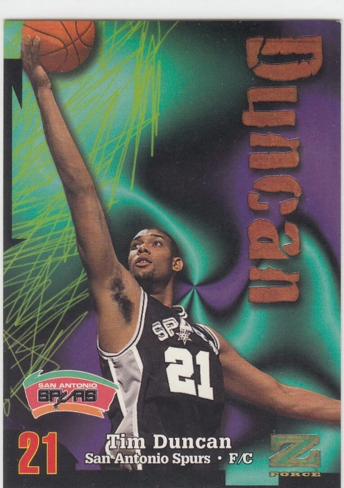 Tarjeta de novato Tim Duncan Skybox Z-Force 1997-98 #111 - Spurs RC Foto 1 de 1