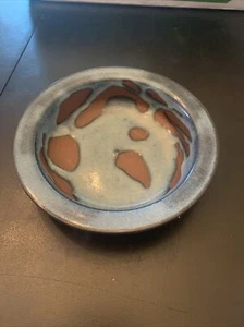 Art Clay Spot Glazed Bowl W/ Lip Handmade Unsigned Blue Western Native American - Picture 1 of 6