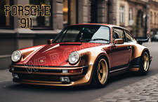 Porsche 911 17x11 Red & Gold Beautiful Porsche Wall Art Auto Wall Decor