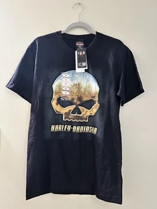 Harley Davidson T Shirt Medium Golf Skull NWT Double Sided Washington DC - Picture 1 of 7