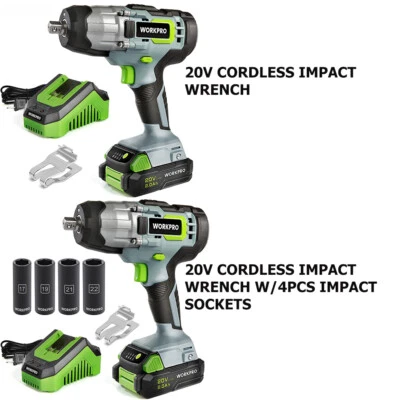 WORKPRO 20V Llave de Impacto Inalámbrica/con 4 Piezas Accionamiento Enchufe de Impacto Batería 2.0Ah Foto 1 de 4
