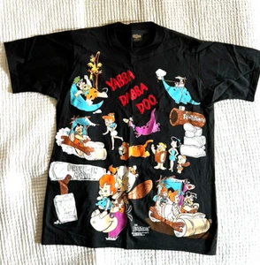 Vintage 1994 NWOT The Flintstones All Over Print Blck Sz L T-Shirt Single Stitch - Picture 1 of 12