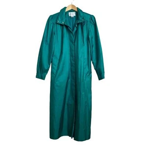 Vintage 80s Metallic Emerald Green Raincoat Trench Rain Jacket 1980s Small - Picture 1 of 5