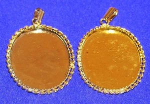 2 Vintage Gold Plate Pendant Settings w/ bails ready to hang DIY - Picture 1 of 4