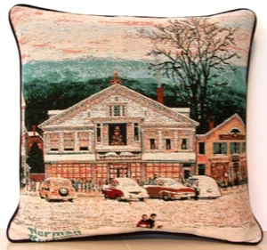 Norman Rockwell - Main Street At Christmas, Stockbridge MA, Tapestry Pillow New - Picture 1 of 8