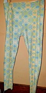 LULAROE OS One Size TC Tall & Curvy Blue & Yellow Aztec Diamonds Leggings Pants - Picture 1 of 5
