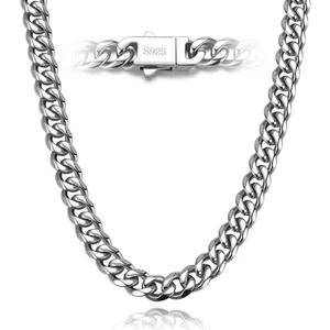 Plata de Ley 925 Rellena Acero Inoxidable Basado Italiano 7mm Corte Diamante Cuba... - Imagen 1 de 6