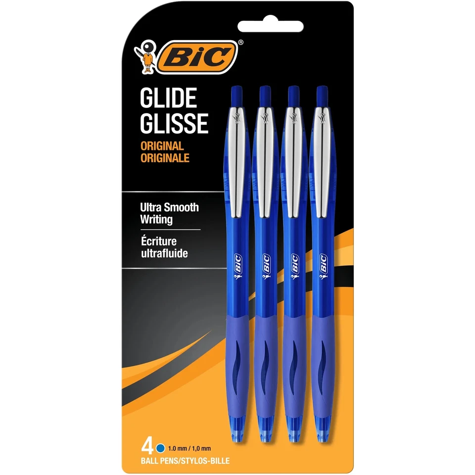 BIC Glide Ballpoint Pen, Medium Point, 1.0 Mm, Blue Ink, 4 Count - Image 1 of 4
