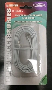 Wellson Universal Telephone Line Cord 15 Ft PA-136 BC-WH - Zdjęcie 1 z 4
