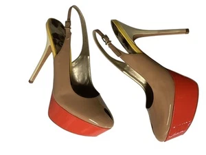 Sam Edelman Novato Patent Leather Platform Stiletto Heels Nude Coral Size 8.5 - Picture 1 of 14