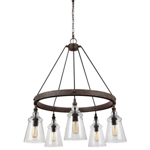 Feiss F3169/5DWI Loras 27" 5-Light Clear Seeded Chandelier in Dark Weathered - Picture 1 of 2