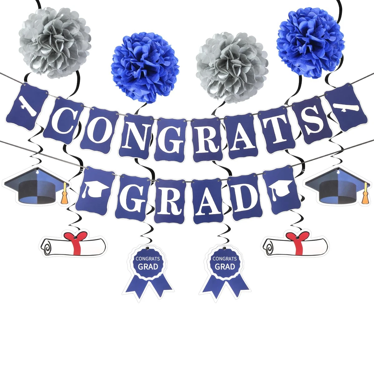 2-Pack Black Glittery Graduation Hat Garland – Class Of 2020 Party Decorations For High School & College