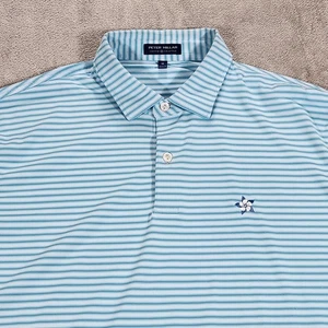 Peter Millar Polo Shirt Mens Medium Blue Stripe Crown Crafted Golf Stretch - Picture 1 of 14