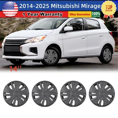 Set Of 4 14"Hubcaps For 2014-2025 Mitsubishi Mirage Matte Black Wheel Rims Cover Foto 1 de 4