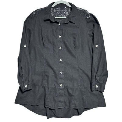 Top Simply Noelle para mujer L/XL negro encaje espalda lino viscosa clase gótica bruja Foto 1 de 4