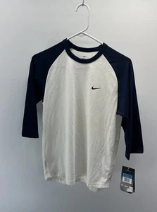 NWT NIKE DRI-FIT RAGLAN BASEBALL SHIRT Pull Over BLUE WHITE YOUTH MED - Picture 1 of 6