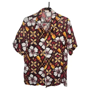 Vintage Montgomery Ward Shirt Men's L Cotton Bark Cloth Hawaiian Red USA Made - Picture 1 of 8