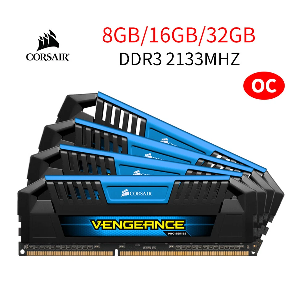 Corsair VENGEANCE Pro 32GB 16GB 8GB 4GB DDR3 OC 2133MHz PC3-17000U RAM LOT Blue - Image 1 of 4