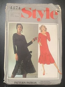 Style 4474 Sewing Pattern Misses Dress Asymmetrical Drop Waist 10 12 14 Vtg - Picture 1 of 6