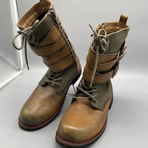 KLR Org MenSz 8D Tan/Olive Leather Combat -Biker Rebel Strap Boots-Read Descrp - Picture 1 of 24