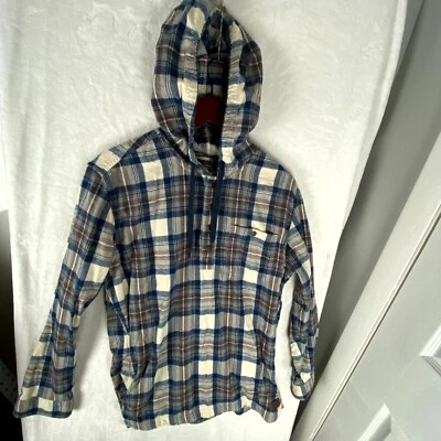 LL Bean Hoodie Men's M Blue Plaid Slightly Fitted Long Sleeve 1/4 Snap Pullover - Image 1 of 4