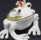 Enamel Frog Prince Trinket Box Rhinestone Spring Jewel  1.75" Magnetic Metal