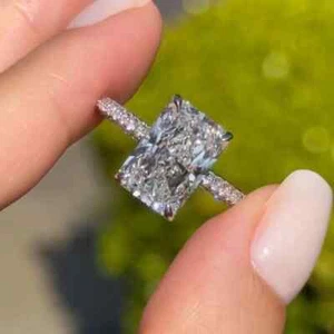 6Ct Radiant Cut VVS2/D Lab Grown Diamond Solitaire Wedding Ring 14k White Gold - Picture 1 of 5