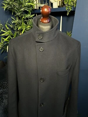 Hugo Boss Sintrax 3 Wool Cashmere Blend Overcoat Navy Blue 54 Mens Terraces - Image 1 of 4