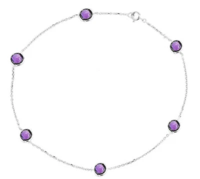 Pulsera tobillera de oro blanco de 14K con piedras preciosas de amatista púrpura de 10 pulgadas Foto 1 de 2
