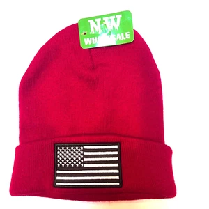 NW Wholesale Unisex Ski Knit Hat Beanie Embroidered American Flag - Picture 1 of 3