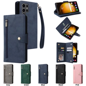 For Samsung S24 Ultra S23 S22 S21 S8 Note 20 Magnetic Leather Zipper Wallet Case - Picture 1 of 52