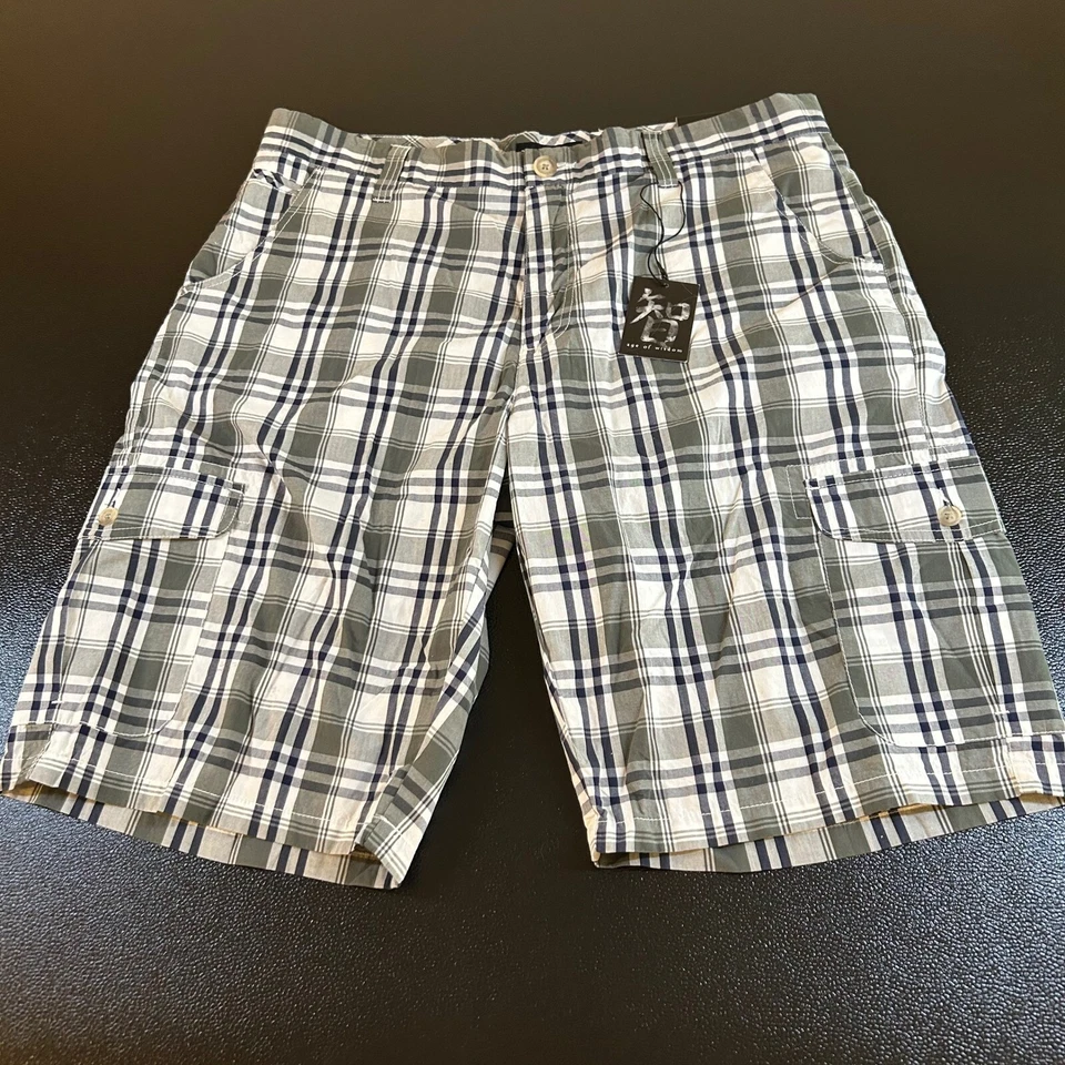 Pantalones Cortos de Carga Age of Wisdom a Cuadros Informales Sueltos Bolsillos Verde Blanco Para Hombres 38" Nuevos con Etiquetas Foto 1 de 4
