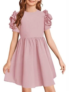 Girls Summer Short Sleeve Casual Midi Party Dress with Zipper for 6-13 Years ... - Picture 1 of 7