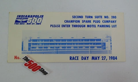 1984 Indianapolis 500 Race Day Champion Spark Plug Co.Suite Ticket Brickyard Cover