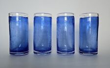 Set of 4 Pottery Barn Blue Bubble Art Glass Highball Tumbler Cocktail Glasses