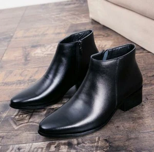 Mens Ankle Boots Casual dress Pointed Toe Zip Heel Shoes Lace Up chukka Lining - Picture 1 of 14