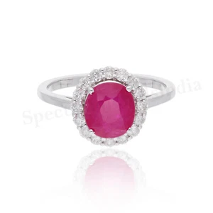 3.00 TCW SI/H Diamond Natural Ruby Gemstone Halo Ring Gift 18k White Solid Gold - Picture 1 of 8
