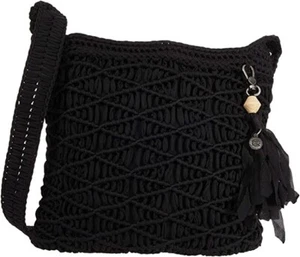 The Sak X4204 Womens Black Carlisle Crochet Crossbody 11x3x10 in - Picture 1 of 4