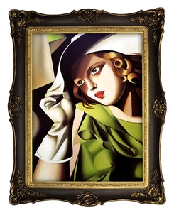 Mädchen in Grün art De Lempicka Deko Bild 50x40 Mit Antik Rahmen A5LT18 - Picture 1 of 3